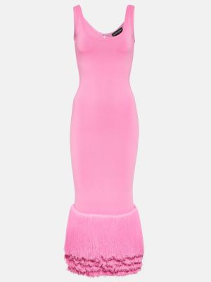 Плетена миди рокля с ресни David Koma розово