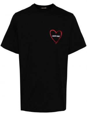 Bombažna majica s potiskom z vzorcem srca Roberto Cavalli