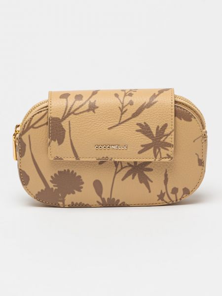 Кожаная сумка в цветочек Coccinelle коричневая