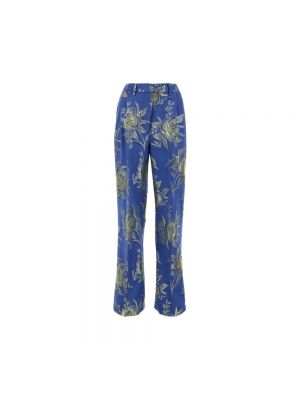 Satynowe haftowane spodnie Etro niebieskie