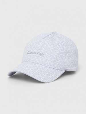 Памучна шапка с козирки с принт Calvin Klein синьо