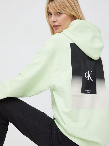 Calvin Klein Jeans pamut melegítőfelső zöld, női, nyomott mintás