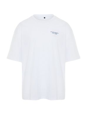 Памучна тениска с принт с къс ръкав Trendyol бяло