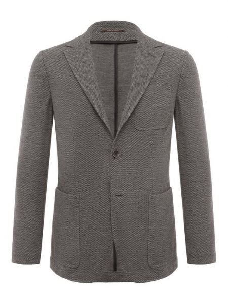 Хлопковый шерстяной пиджак Canali серый