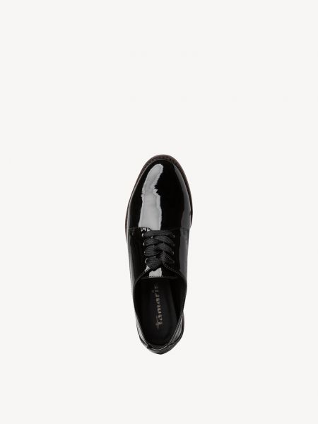 Лаковые ботинки на шнуровке Tamaris черные