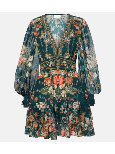 Mini vestido de seda de flores de crepé Camilla