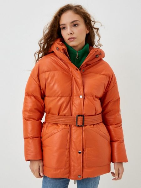 Утепленная кожаная куртка снежная королева оранжевая