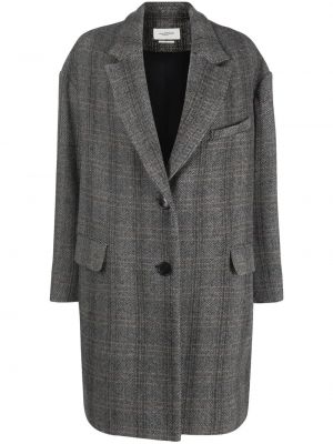 Kockovaný vlnený kabát Isabel Marant étoile sivá