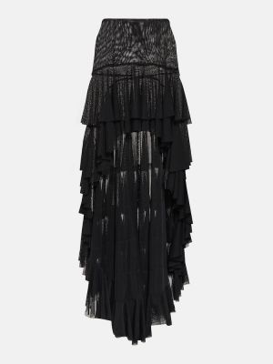 Asymetrická dlhá sukňa s volánmi so sieťovinou Norma Kamali čierna