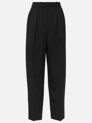 Vlněné rovné kalhoty s vysokým pasem The Row černé