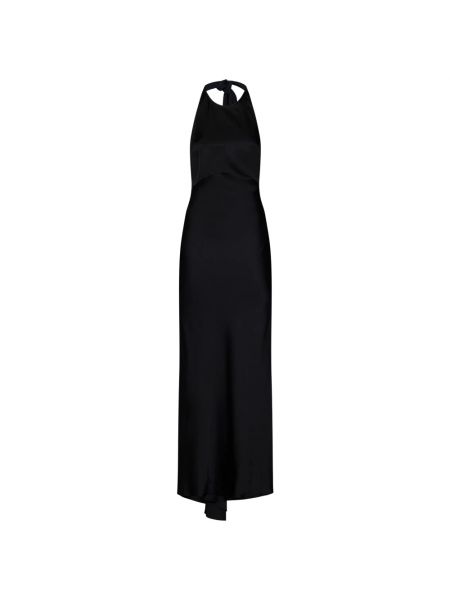Satynowa sukienka długa z otwartymi plecami koronkowa N°21 czarna