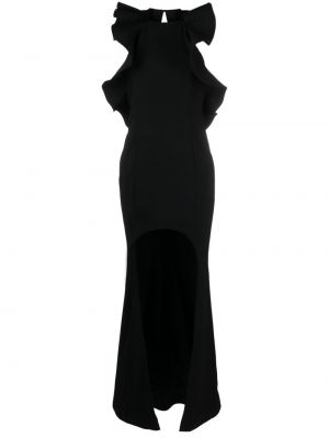 Krepové asymetrické dlouhé šaty s volány Amen černé