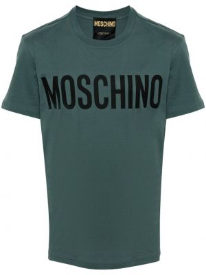 Памучна тениска с принт Moschino зелено