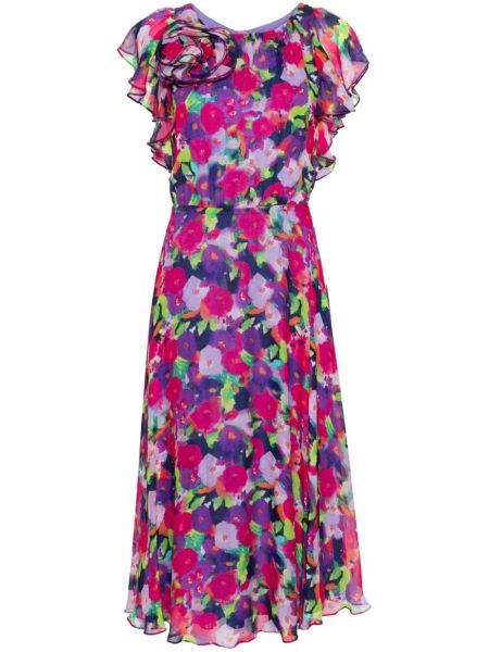 Kvetinové koktejlkové šaty Nissa fialová