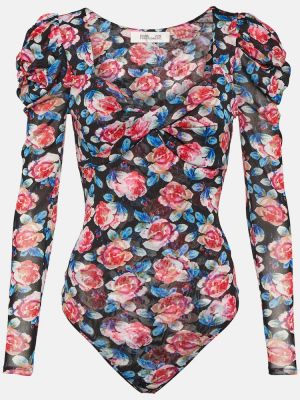 Bodi s cvetličnim vzorcem z mrežo Diane Von Furstenberg roza