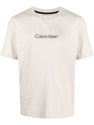 T-shirt di cotone con stampa Calvin Klein beige