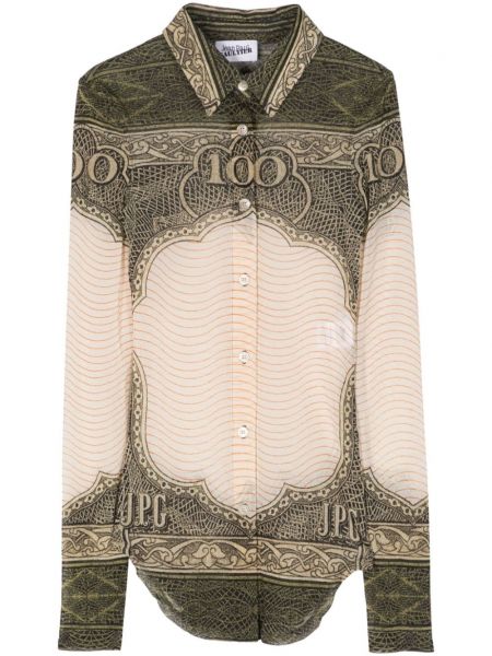 Tylová dlhá košeľa s potlačou Jean Paul Gaultier béžová