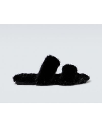 Sandále s kožušinou Saint Laurent čierna