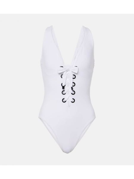 Čipkované šnurovacie plavky Karla Colletto biela