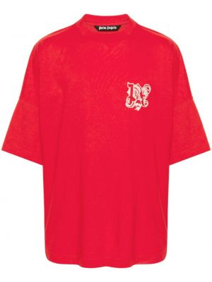 Памучна тениска бродирана Palm Angels червено