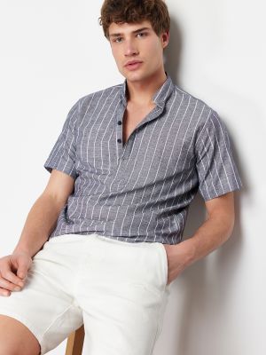 Pruhovaná bavlnená priliehavá košeľa Trendyol