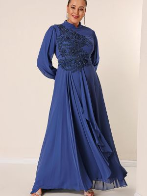 Haftowana sukienka długa z koralikami szyfonowa By Saygı