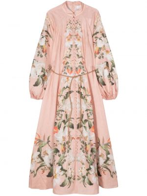 Ľanové midi šaty Zimmermann ružová