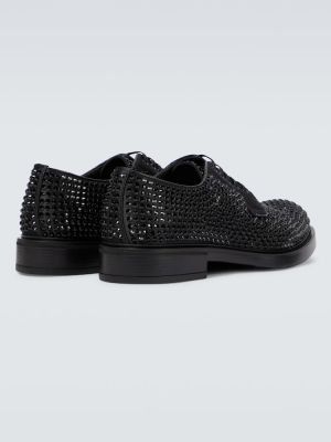 Обувки в стил дерби с връзки с дантела с кристали Prada черно