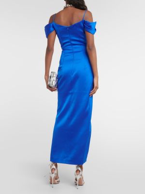 Satynowa sukienka długa drapowana Rasario niebieska