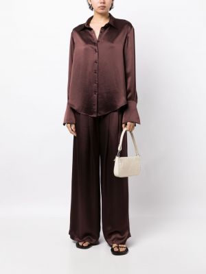 Plisované saténové kalhoty Anna Quan hnědé
