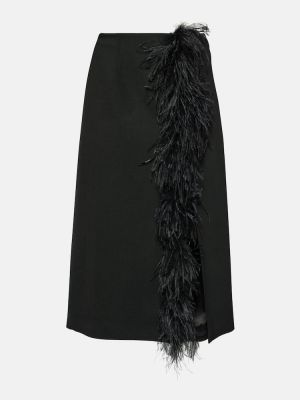 Vlněné midi sukně z peří Prada černé