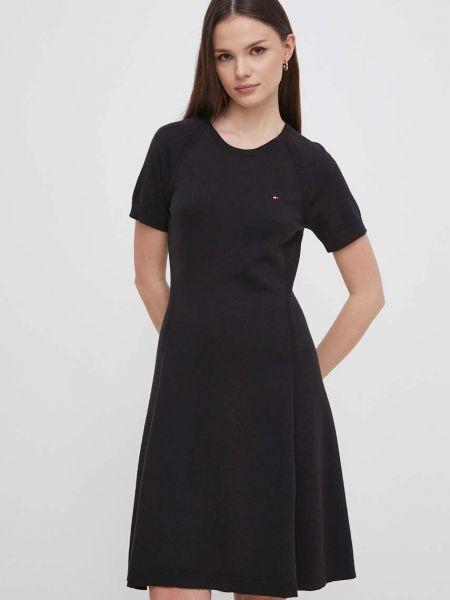 Dzianinowa sukienka midi w paski Tommy Hilfiger czarna