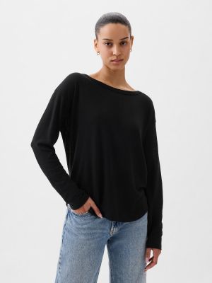 Lněné tričko s dlouhým rukávem Gap černé
