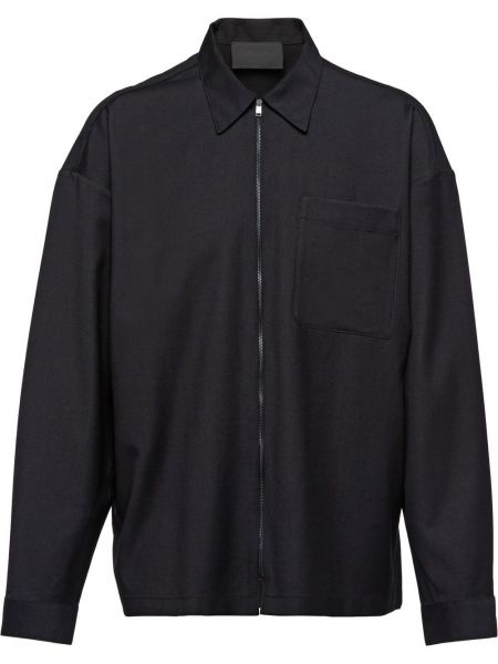 Μάλλινο πουκάμισο με φερμουάρ Prada μαύρο