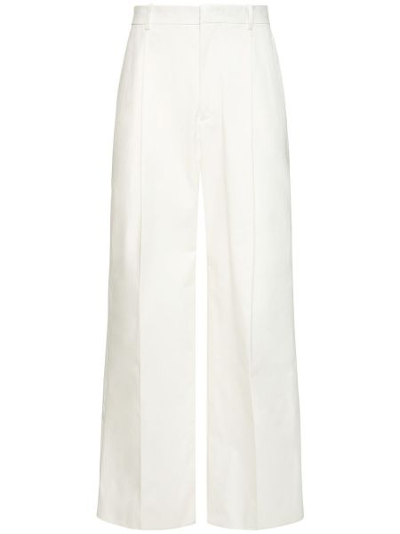 Βαμβακερό παντελόνι σε φαρδιά γραμμή Jil Sander λευκό
