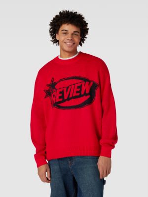 Dzianinowy sweter z nadrukiem Review czerwony