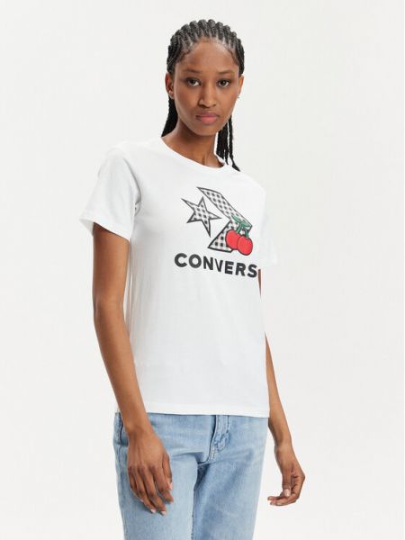 Marškinėliai slim fit su žvaigždės raštu Converse balta