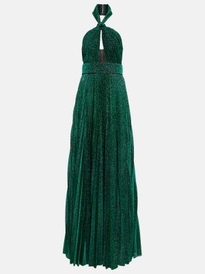 Plisované dlouhé šaty Elie Saab zelené
