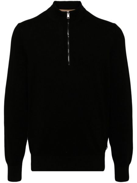 Βαμβακερός πουλόβερ με φερμουάρ Boss μαύρο
