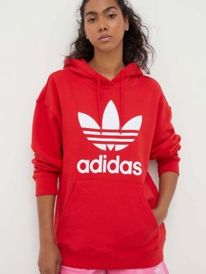 Bavlněná mikina s kapucí Adidas Originals červená