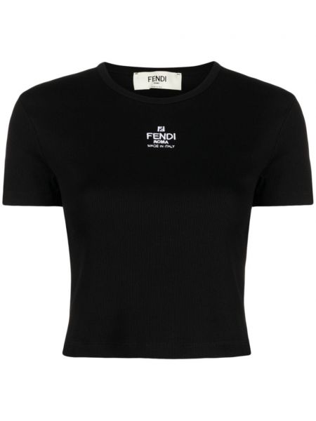 Памучна тениска бродирана Fendi черно