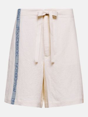 Pantaloncini a vita alta di lino di cotone Jw Anderson bianco