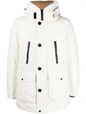 Пухено палто с пера с качулка Woolrich бяло