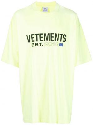 Памучна тениска с принт Vetements жълто