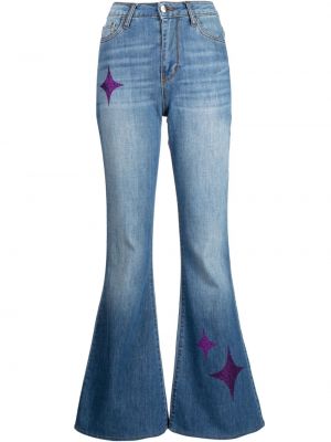 Zvonové džíny s vysokým pasem s potiskem s hvězdami Madison.maison modré