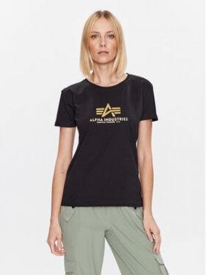 Bavlnené priliehavé tričko s potlačou Alpha Industries - čierna