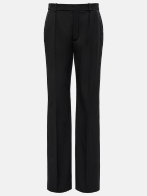 Vlněné rovné kalhoty s vysokým pasem Saint Laurent černé