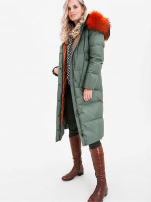Prošívaný kabát s kožíškem na zip s kapucí Kara - zelená