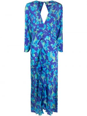 Virágos selyem hosszú ruha nyomtatás Rixo kék