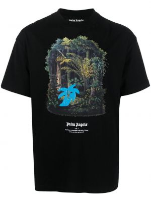 Raštuotas medvilninis marškinėliai Palm Angels juoda